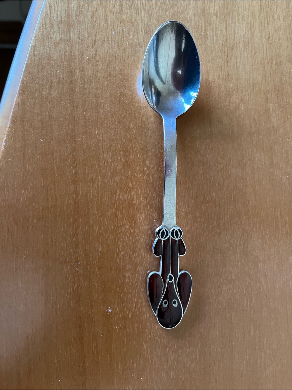 Sterling Silver Baby Spoon with Red Enamel Puppy Handle
